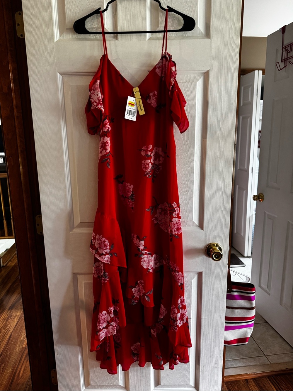 Speechless Red Floral High-Low Ruffle Maxi Dress